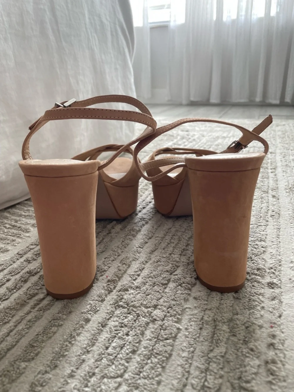 Schutz Keefa Tan Nubuck Leather Platform Block Heel Sandals Size 8.5